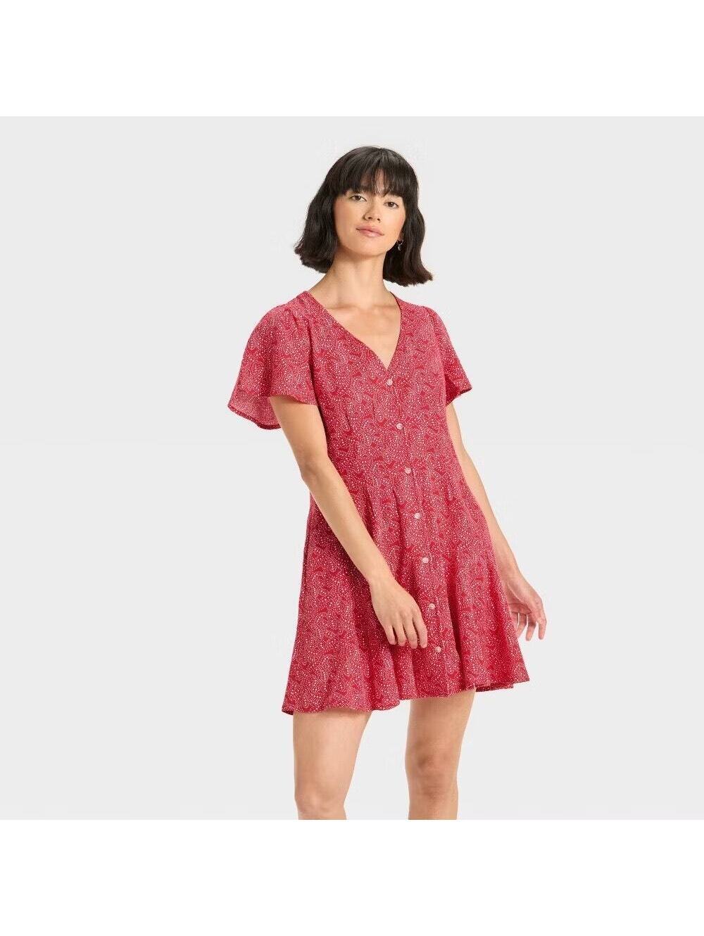 Universal Thread NWOT Women's A-Line Mini Dress Red Star Print Size L